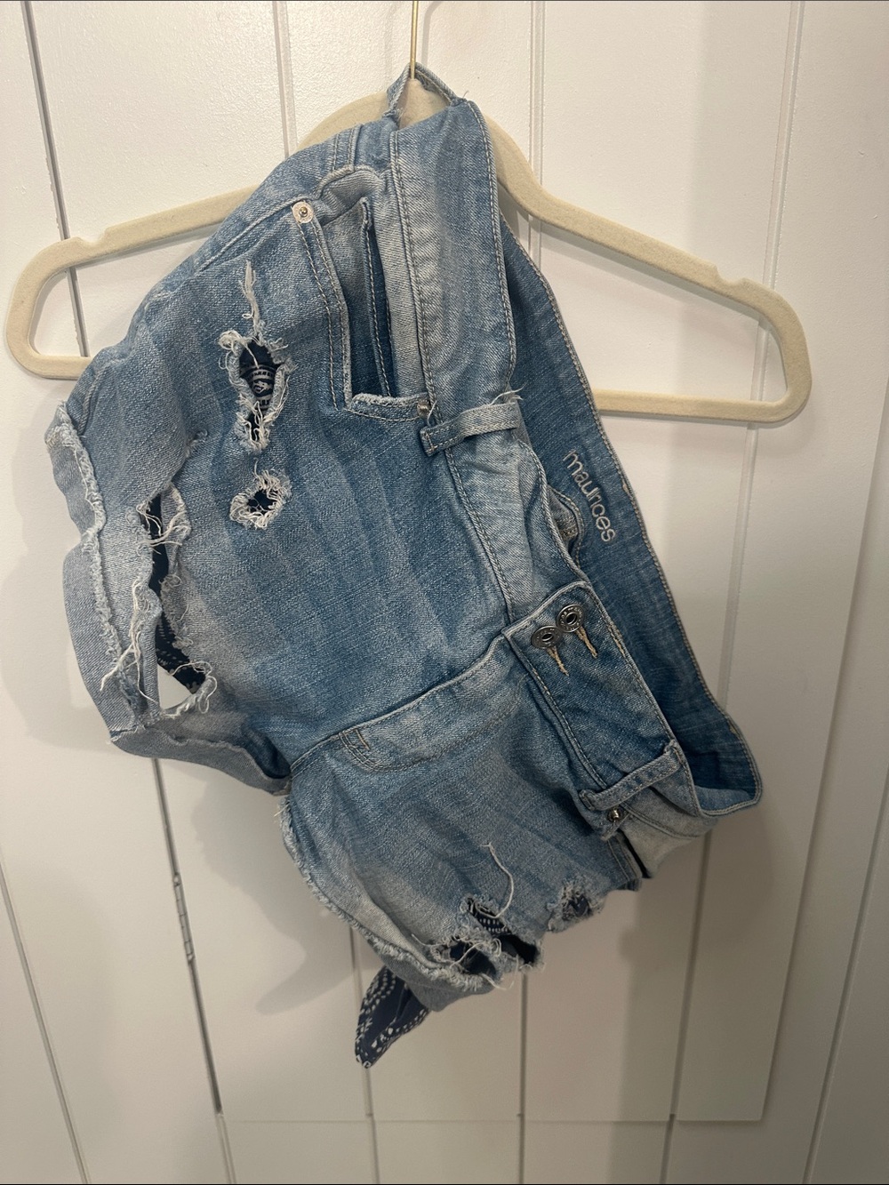 Maurices Distressed Light Blue Denim Shorts